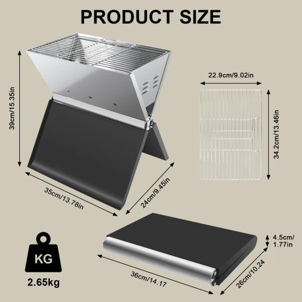 Klappgrill Holzkohle Campinggrill Edelstahl Laptopgrill Tischgrill BBQ Grills für Gartenbars Camping im Freien 3