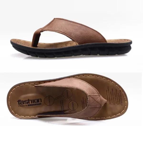 Sommer Schuhe Männer Hausschuhe Echtes Leder Herren Flip-Flops Flache Herren Sandalen Urlaub Nicht-slip Schwarz Khaki A673 2