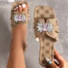 Frauen Luxus Strass Dekor Rutsche Sandalen Sexy Mode Elegante Sommer Outdoor Open-Toe Blumenmuster Wohnungen Bling 2025, Licht 3