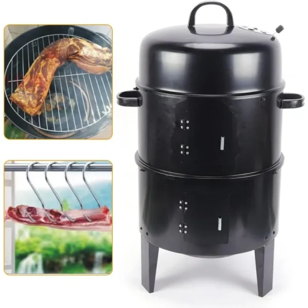 3-in-1-BBQ-Holzkohlegrill, 84 x 40 cm, geräucherter BBQ-Raum mit Temperaturanzeige für BBQ, Camping, Terrasse, Garten 3