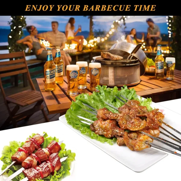 304 Edelstahl 13,5" lange flache Grillspieße, 40 Stück robuste Grill-Kebab-Spieße mit Aufbewahrungsrohr, wiederverwendbar zum Grillen 3