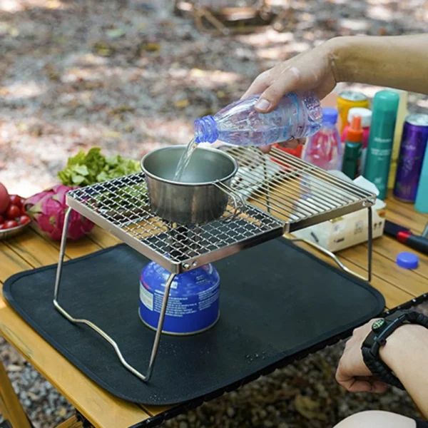 Klappbarer Lagerfeuer grill tragbarer Edelstahl-Camping grill rost Gasherd ständer Multifunktion aler Holzofenst änder im Freien 6