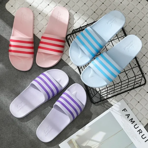 Unisex Hausschuhe Frauen neue bunte gestreifte Hausschuhe Männer Größe 36-45 Paar Strands andalen PVC rutsch feste Wohnung zu Hause Bad Hausschuhe 5