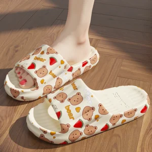 Cartoon Bär Graffiti Herz RabbPrint Frauen Hausschuhe Männer Flip-Flops Dicke Weiche EVA Nicht-slip Sommer Sandalen Hause Strand rutschen