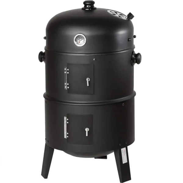 3-in-1-BBQ-Holzkohlegrill, Grill, Räucherfass, Räuchergrill mit Thermometer – 3-in-1-Räucherfass für Kochen im Freien 6