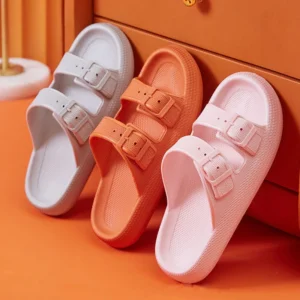 Mode Schnalle Dicke Plattform Hausschuhe Frauen Hause Weiche Sohle eva Wolke Rutschen Sandalen Frau 2025, Sommer Nicht Slip Strand Flip-Flops