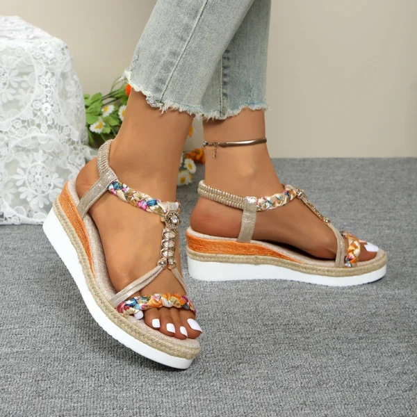 Frauen Keil Sandalen Sommer 2024, Geflochtene Band Plattform Gladiator Sandalen Frau Dicken Boden Strand Schuhe Frauen Alias De Mujer 3