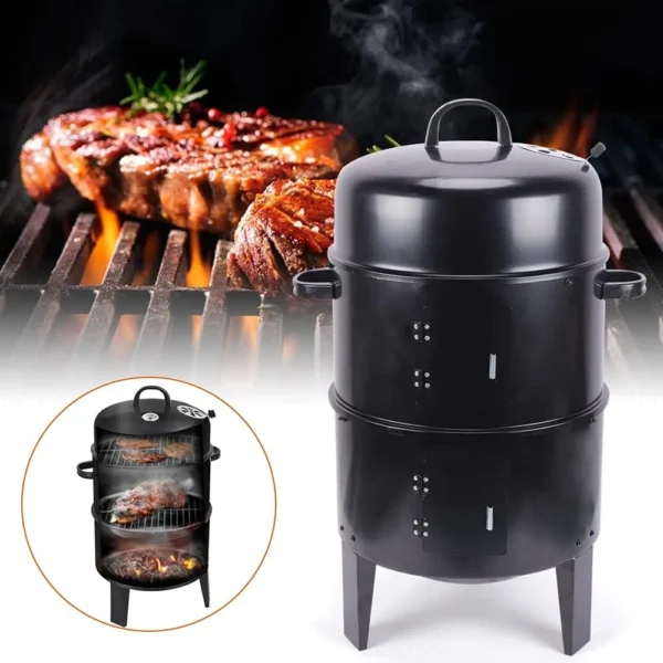 3-in-1-BBQ-Holzkohlegrill, 84 x 40 cm, geräucherter BBQ-Raum mit Temperaturanzeige für BBQ, Camping, Terrasse, Garten 4