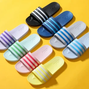 Unisex Hausschuhe Frauen neue bunte gestreifte Hausschuhe Männer Größe 36-45 Paar Strands andalen PVC rutsch feste Wohnung zu Hause Bad Hausschuhe
