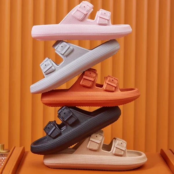 Mode Schnalle Dicke Plattform Hausschuhe Frauen Hause Weiche Sohle eva Wolke Rutschen Sandalen Frau 2025, Sommer Nicht Slip Strand Flip-Flops 2