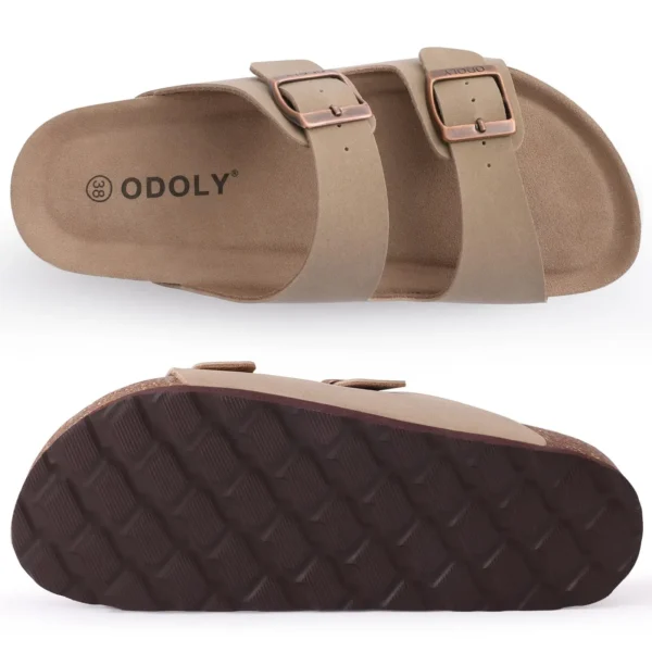 Shevalues Herren-Sandalen aus klassischem Leder, modische doppelte Outdoor-Strandschuhe, bequeme Unisex-Hausschuhe mit Korkfußbett und Fußgewölbeunterstützung 5