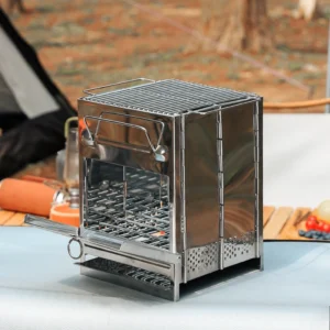 Tragbarer Mini-Grill aus Edelstahl – faltbarer Holzkohle- und Holzofen für Camping, Kochen und Heizen im Freien, kompaktes Design