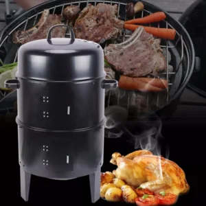 3-in-1-Multifunktions-Räuchergrill, Holzkohlegrill für Fleisch, abnehmbarer Grillofen aus Eisen, 15,74 Zoll Durchmesser, 33,07 Zoll Höhe