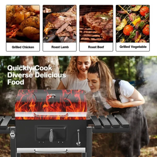 Großer, robuster Grill, geeignet für 10 Personen mit Rädern, 2 klappbare Beistelltische, Outdoor-Grill für Garten, Picknick, Camping 3