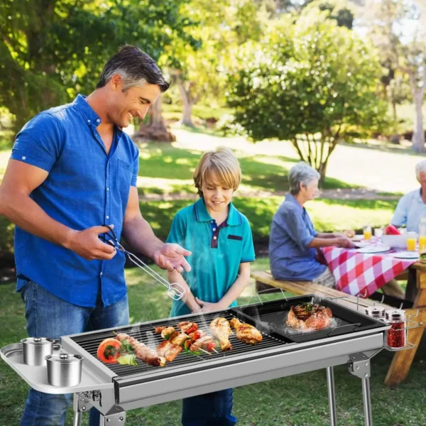 Holzkohlegrills Edelstahl Grill BBQ Werkzeuge Sets Kochutensilien Kit für Picknick Camping Party 5