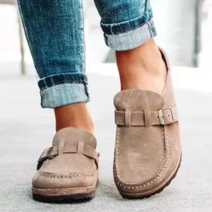 2025 neue frauen Schuhe Slip auf Weibliche Wohnungen Langlebig Gürtel Schnallen Maultiere Mode Tragen Beständig Frauen Halbe Hausschuhe Retro zapatos