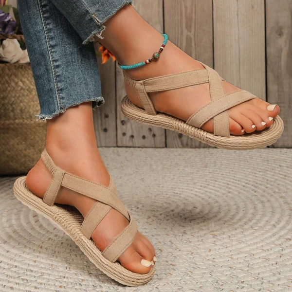 Die einfarbige Damenmode verfügt über trendige, rutschfeste, verschleißfeste, flache Sandalen mit weicher Sohle 6
