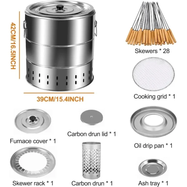 Edelstahl-Wickel grill Holzkohle grill rauchfreier Grill Koch rost tragbarer Camping ofen Haushalts grill werkzeuge 3