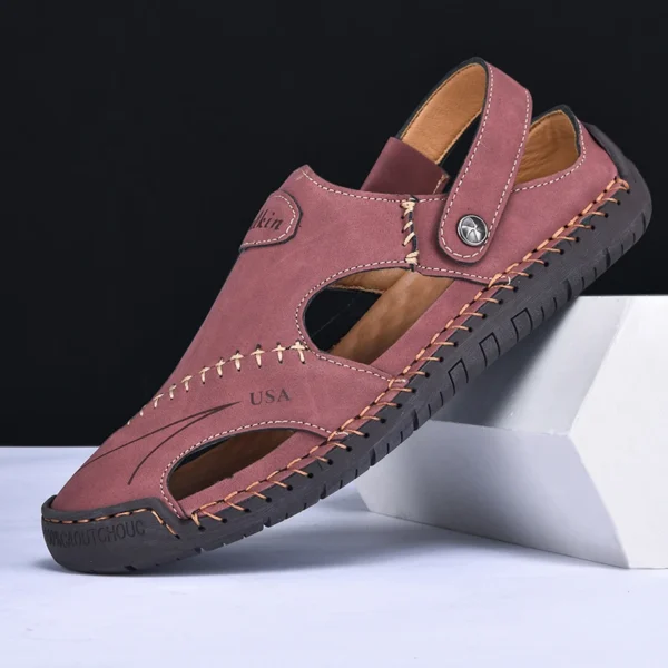 Neue Handgemachte Sommer Sandalen Männer Atmungsaktive Leder Schuhe Mann Im Freien Männer Sandalen Gleitschutz Strand Sandalen Hohl Schuhe Mode 2