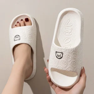 Druck Nette Bär Frauen Hausschuhe Sommer Innen Weiche Cartoon Sandalen Badezimmer Anti-slip Außen Bequeme Männer Freizeit Schuhe Paar