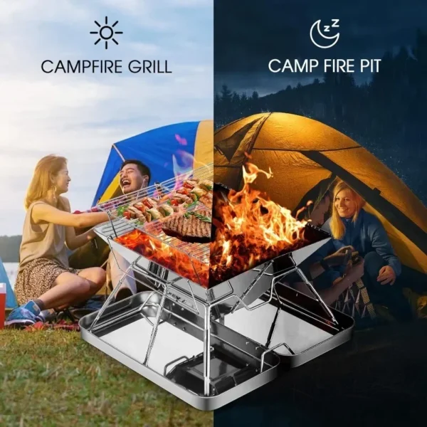 Faltbarer Edelstahl Camping Feuerstelle tragbarer Holzkohle grill Rucksack grill zum Kochen im Freien Wandern Camping Picknick 2