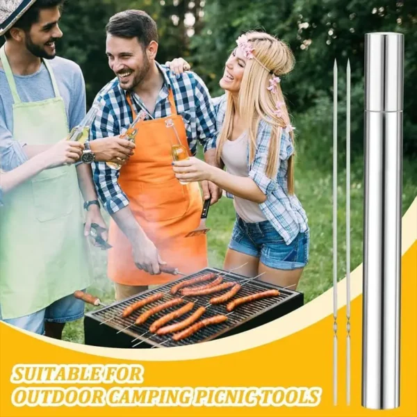 Metallspieße zum Grillen von Kabobs, 40-teilige 13,5-Zoll-Kabob-Spieße, flacher Grillspieß, wiederverwendbares Set mit tragbarem Aufbewahrungsrohr 6