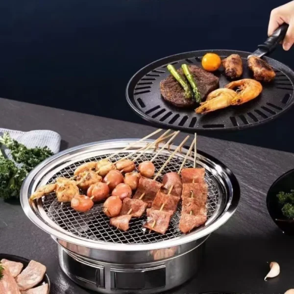 Multifunktionaler Holzkohlegrill, koreanischer BBQ-Grill für den Haushalt, tragbarer Camping-Grillofen, Tisch-Räuchergrill