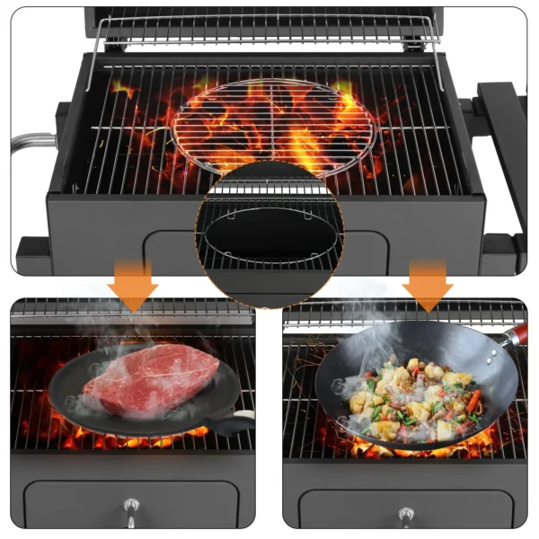 Grillwagen, Holzkohlegrill XXL, 116x55,7x100 cm, BBQ Grill mit Öffner, Ausziehbarem Aschenbecher, Ablagen mit Haken&verstellbarem Kohleblech, 3 Grillrost,2 Räder für einfache Mobilität 2