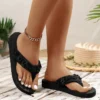 Frauen Blumen Dekor Modische Flip-Flops Casual Clip Toe Flache Sandalen Frau Komfort Rutschfeste Outdoor Strand Hausschuhe Plus Größe 2