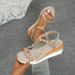 Frauen Keil Sandalen Sommer 2024, Geflochtene Band Plattform Gladiator Sandalen Frau Dicken Boden Strand Schuhe Frauen Alias De Mujer