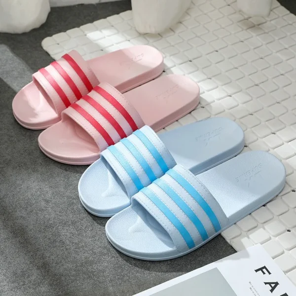 Unisex Hausschuhe Frauen neue bunte gestreifte Hausschuhe Männer Größe 36-45 Paar Strands andalen PVC rutsch feste Wohnung zu Hause Bad Hausschuhe 4