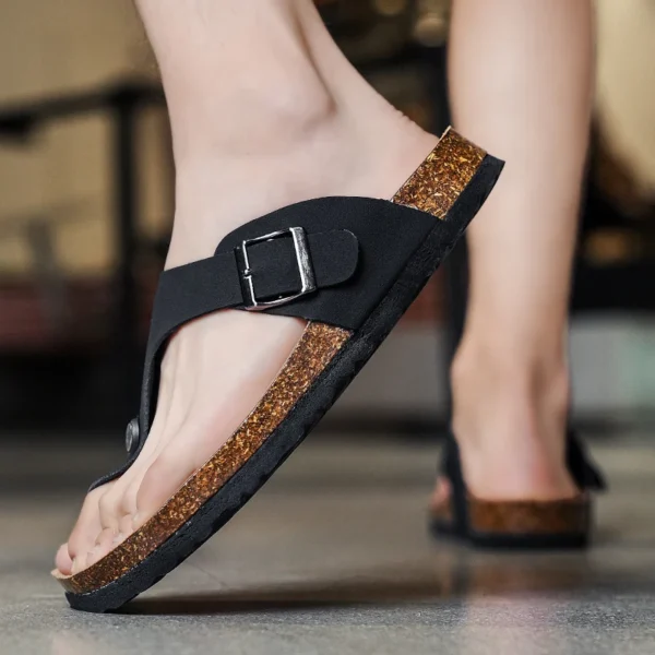 Lässige Flip-Flops für Herren aus gefrostetem Kork, bequeme, erfrischende Sommer-Outdoor-Strandschuhe, modische, atmungsaktive Sandalen für Jugendliche 4
