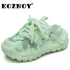 Koznoy 5,5 cm neue Air Mesh Echt leder Slipper Plattform Wohnungen bequeme klobige Turnschuhe Sommer hohle Frauen Sandalen Loafer Schuhe