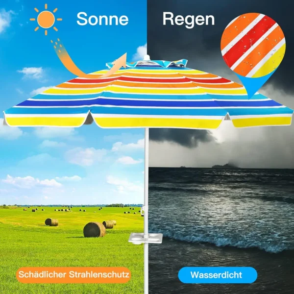 200 cm Sonnenschirm Strand, mit Getränkehalter, Gartenschirm, winddicht, UPF 50+, 30 °   Biegsamer, Sonnenschutz mit Erdspieß 2