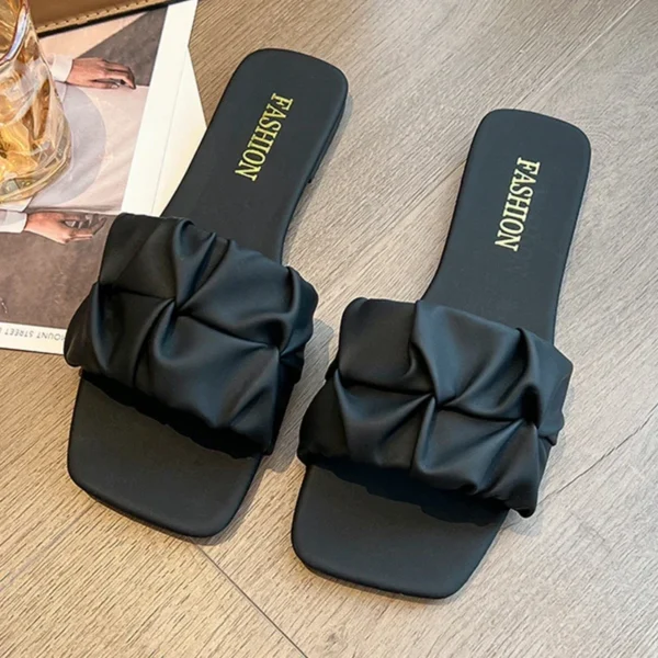 Sommer Hausschuhe Für Frauen Flip-Flops Wohnungen 2024 Neue Plissee Koreanische Hausschuhe Frauen Sandalen Grün Slip Auf Schuhe Große Größe 35-42 3