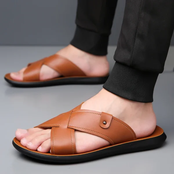Sommer Männer Klassische Retro Leichte Ein-linie Hausschuhe Männer Anti-slip Leder Casual Coole Hausschuhe mit Weichen Strand Urlaub schuhe 4