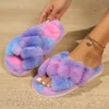 Beliebte Kreuz Pelzigen Hausschuhe Weibliche Flauschigen Rutschen Herbst Winter Outdoor-Mode Sexy EVA Licht Flip-Flops Schweiß Weiche Flache Schuhe 3