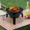 Tragbarer, zusammenklappbarer dreibeiniger Holzkohlegrill mit Grillnetz, Holzkohlenetz, Bratpfanne, Aufbewahrungstasche für Outdoor-Camping, Grillen 2