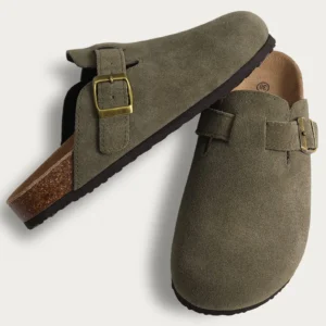 KIDMI Wildleder-Clogs für Damen und Herren, Pantoletten, Korkfußbett, Sandalen mit Fußgewölbeunterstützung, modische, rutschfeste Outdoor-Strand-Hausschuhe, Heimschuhe