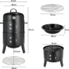 Holzkohlegrill, Räuchergrill, 3-in-1 tragbarer vertikaler Grillkocher mit integrierten Thermometern und einstellbaren Entlüftungssystemen für den Außenbereich 4