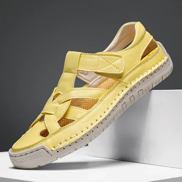 Mode Hohe Qualität Handgemachte Sommer Leder Sandalen Männer Atmungsaktive Aushöhlen Schuh Outdoor Weiche Sohle Männer Gleitschutz Strand Sandalen 4