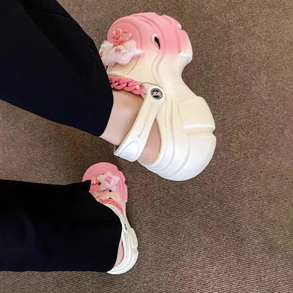 Farbverlauf dicken Boden atmungsaktive Sandalen weiblichen Sommer draußen tragen Mode Cartoon Zubehör DIY Erhöhung rutschfeste Sandalen 5