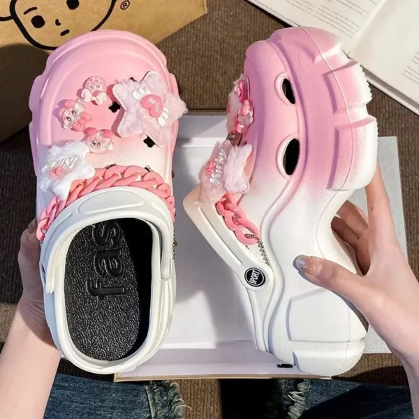 Farbverlauf dicken Boden atmungsaktive Sandalen weiblichen Sommer draußen tragen Mode Cartoon Zubehör DIY Erhöhung rutschfeste Sandalen 6