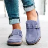 2025 neue frauen Schuhe Slip auf Weibliche Wohnungen Langlebig Gürtel Schnallen Maultiere Mode Tragen Beständig Frauen Halbe Hausschuhe Retro zapatos 4