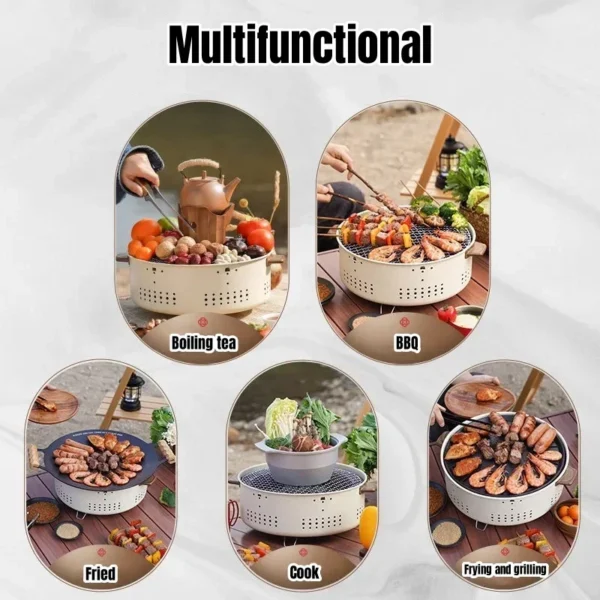 Multifunktionaler koreanischer Grill, tragbarer Holzkohleofen zum Kochen von Tee und Fleisch im Freien zu Hause 4