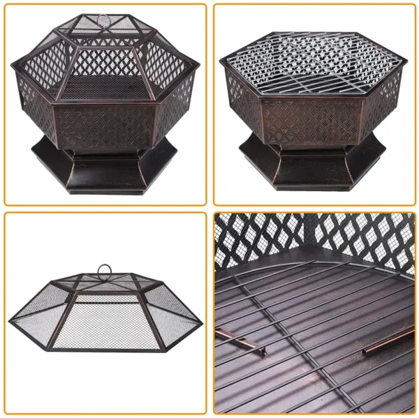 Sechseckiger 26-Zoll-Gartengrill für den Haushalt und den Außenbereich, Holzkohle-Lampier für den Außenbereich, feuerfester Stahl mit Gitterabdeckung 6
