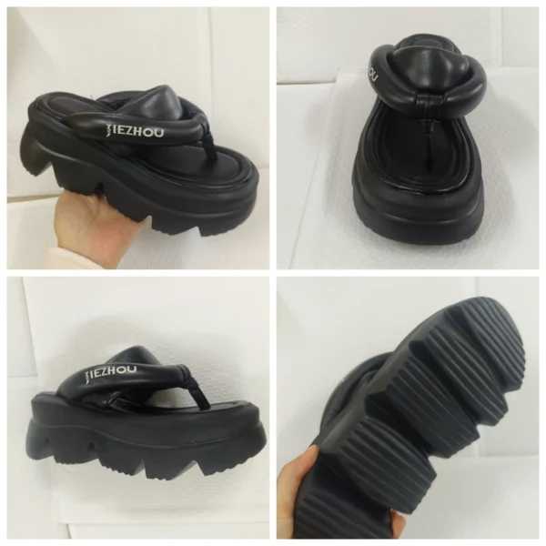 Koznoy 7,5 cm Peep Toe Schaffell Flip Leder hohle Mode Sandalen Hausschuhe Mary Jane Designer Frauen Sommer Wohnungen Loafer Schuhe 4