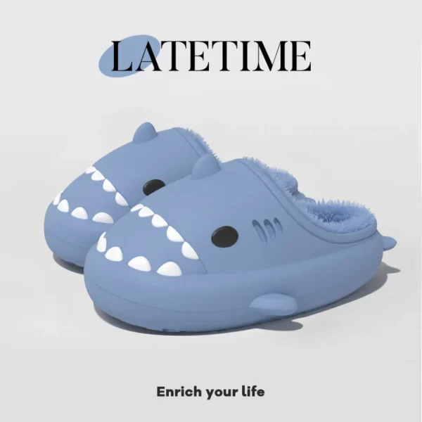 Lächeln Pop Männer Winter Shark Hausschuhe Plüsch Warme Cartoon männer Baumwolle Hausschuhe Outdoor Gleitschutz Wasserdichte Pelz Flauschigen Männer Schuhe 3