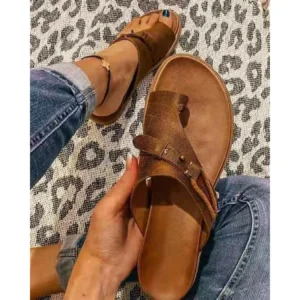2024 Sandalen für Damen, orthopädische Hausschuhe zur Korrektur von Ballenzehen, Leder-Ringzehen-Sandale, bequeme Plattform, flache Damenschuhe, Übergrößen 43