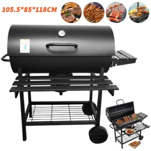 BBQ Grill Outdoor Holzkohlegrill mit Thermometer Grillofen mit Rädern Camping Picknick Grillwerkzeug